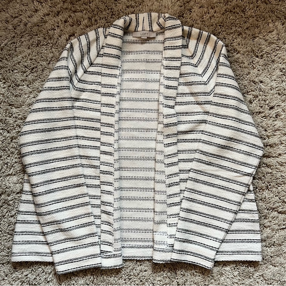 Loft open cardigan white and black striped size XL EUC